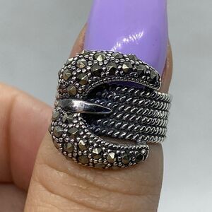 💛 925 Vintage Marcasite Belt Buckle Ring